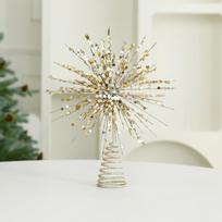 Creative Light Up Christmas Tree Star Topper Gold/Silver Glitter Xmas Tree Topper Glowing Pendant auksas