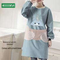 Long-sleeved Kitchen Apron with Hand-wiping Towel mėlyno lokio spalva