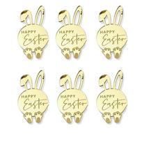 6pcs Cartoon Rabbit Cake Toppers Happy Easter Acrylic Bunny Pattern Tags Mirror Finish Dessert Decorations Gift Tags auksas