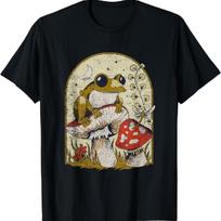 Goblincore Frog Magic Agaric Mushrooms Vintage Cottagecore T-Shirt S juoda