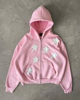 Unisex Star Print Loose Street Style Zipper Hoodie XL modelis a spalva