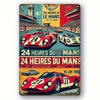 Vintažinis 1967 m. Le Mans 24 valandų lenktynių automobilio metalinis ženklas Retro geležinė sienos dekoracija su klasikine lenktynių scena Puikiai tinka barui, nameliui, garažui 20x30cm（7.8x11.8inch）