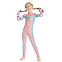 Girls' One-Piece Long Sleeve Quick-Dry Swimsuit for Sun Protection and Snorkeling Extra Large rožinė