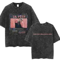 Rapper Lil Peep Sad Face Gothboi Washed Tshirt Hip Hop Gothic Harajuku T Shirts Mens Cotton Casual Oversized TShirts Streetwea S