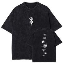 Hot Anime Berserk Logo Vintage Graphic Tshirt Men Manga Oversized T-shirts Washed Cotton T Shirt Harajuku Male Casual Tops S