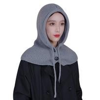 Fashion Ear Protection Winter Balaclava Windproof Drawstring Hooded Beanie Hats Warm Knitted Hooded Cap Unisex pilka