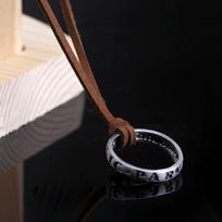 Funny SIC PARVIS MAGNA Design Drake's Ring Pendant Necklace Leather Chain