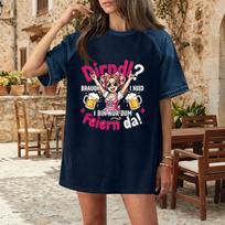 Women's Casual Denim Patchwork Oktoberfest Print Short Sleeve T Shirt Comfortable Loose Fit Tee Top for Everyday Wear S tamsiai mėlyna