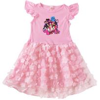4118 Kids Girls Rumi Zoey Mira Derpy Print Flower Applique Dress 100cm rožinė