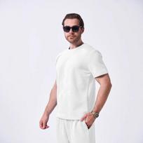Men Crew Neck Short Sleeve T Shirt With Jacquard Texture Slim Fit Casual Daily Tops S balta