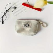 Women's Small Matcha Green Makeup Bag Portable Coin Purse Commuter Lipstick Headphones Storage Bag Double Canvas Chain Key Case balta