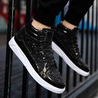 Madingi moteriški sportbačiai, vyriški, auksiniai, prabangūs, blizgūs batai, gatvės apranga Hiphopo laisvalaikio batai, chaussures Homme 48 juoda