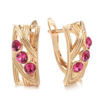 Red Natural Zircon Square Drop Earrings For Women Fashion  Rose Gold Color Daily Fine Vintage Jewelry