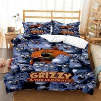 Grizzly & The Lemmings Cartoon Anime Bedding Set Print With Pillowcase Bed Duvet Cover Soft Single Double Queen Super King Size EU Single(135*200cm)3pcs