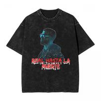 Real Hasta La Muerte woman Men Cotton Washed Hot stamping Print TShirt Harajuku Cotton Tshirt Mens Summer Short Sleeve Tees S