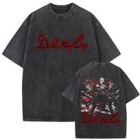 Hot Sale Game Devil May Cry Dante Vintage Washed T Shirt Fans Gift Men Women Clothing Gothic Casual Oversized Tshirt Streetwear S