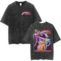 Anime JoJo Bizarre Adventure Vintage Washed Tshirt Vento Aurero Graphic Tshirts Men Women Fashion Casual Short Sleeve T Shirts S