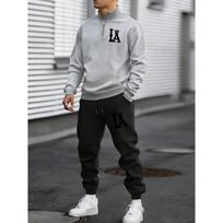 Crown Chess Piece LA Print Men's Zipper Sweatshirt and Pants Two Piece Set, Casual Sports Autumn Winter New Men's Fashion S