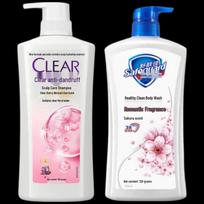 Clear Anti-Dandruff Shampoo & Safeguard Shower Gel Sakura Set