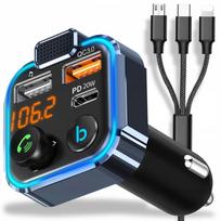 Transmiter Fm Szybka Ładowarka Bluetooth Audio Mp3 Bt 3X Usb Rgb