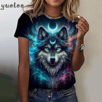 Woman Clothes Animal T-Shirt for Women Funny Wolf Pattern Tees Summer New Harajuku T-Shirts Y2k Tops Loose Short Sleeves Clothes M