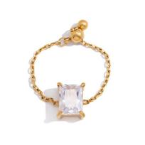 Exquisite Zirconia Chain Rings Elegant Women Link Chain Ring Waterproof Finger Jewelry  Party Style E