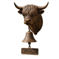 Highland Cattle Doorbell Rustic Farmhouse Style Decorative Bell with Welcome Sign for Home and Kitchen Outdoor Indoor Use One Size