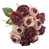 Lush Artificial Rose Bouquet Silk Flowers With High Realistic Appearance For Home Decoration Pink&Red