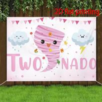 2D Twonado 2nd Birthday Backdrop Pink Tornado Party Photography Background Banner 47.2x31.5inch/120*80cm