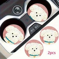 2pcs Cute Dog‑Print Car Coasters, Easy‑Clean, Universal for Cars & Desktops, Stylish Auto Decor