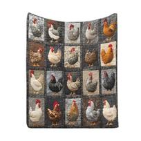 Rooster Plaid Print Blanket Farmhouse Flannel Blanket Vintage Chicken Print Cozy Throw Blanket Farm Quilt for Home Bed Couch Housewarming Gift S A
