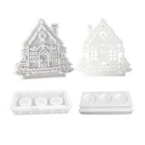 Candle Holder Silicone Mold Christmas Tree House Candlestick Molds Plaster Concrete Resin Molds Home Decorations 1