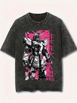 Gundam RX T Shirt Men Vintage Acid Wash Pink Cyberpunk Mecha Streetwear  Retro Mobile Suit Japanese Graphic Tees XL