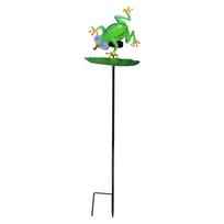 Solar Powered Frog Garden Stake with Bird Feeder and Decorative Leaf Platform Outdoor Yard Ornament for Lawn Patio and Garden One Size juoda