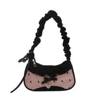 Leisure Bow Shoulder Bag Korean Style Crossbody Bag Vintage Underarm Handbag  Girl juoda