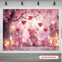 2D Sakura Tree Pink Teddy Bear Backdrop Glitter Heart Birthday Party Background 47.2x31.5inch/120*80cm
