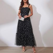 Elegant Spring/Summer Mesh Sling Dress with Hot Stamping 2025 Small juoda
