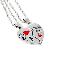2 Pcs/Set Funny Big Sis Little Sis Design Broken Heart Puzzle Pendant Necklace Family Love Jewelry 50cm sidabras