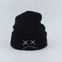 Sad Face Embroidered Beanie Hat Women Autumn Winter Knitted Hat Skullies Warm Hip Hop Ski Cap Casual Solid Street Hat 55-60cm