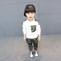 Autumn Boys and Children's Suits Camouflage Pattern Long-sleeved Casual T-shirt Long-sleeved Tops and Pants 2-piece Suit 160 balta