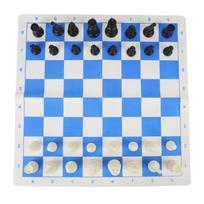 Chess Set Adults Kids Plastic Pieces Portable Folding Roll Up Travel Board Game PU Leather Blue
