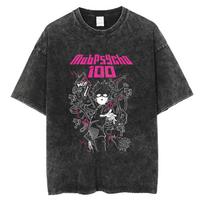 Mob Psycho  T Shirt Manga Printed Tshirt For Men Women Washed Cotton Tshirt Clothing Summer Short Sleeve Oversized Tees Tops S