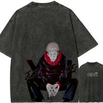 Yuji Itadori Sad Anime Tshirt Jujutsu Kaisen Tee Vintage Washed Oversized Retro Harajuku Men Streetwear Graphic Manga Clothes M