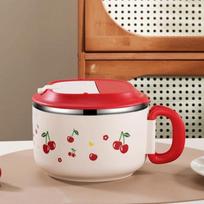 Stainless Steel Rice Soup Bowl Cartoon Lunch Box Portable Rice Bowl  Dormitory Students 1000ML raudona