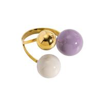 Stainless Steel Open Ring Gold Plated Geometric Spherical Index Finger Ring Colorful Enamel Adjustable Ring Women's Jewelry
