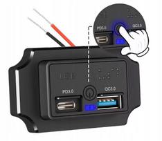 Ładowarka Usb Pd3.0 Qc3.0 Montażowa 12V 24V Ip55 Led On Off Dotyk