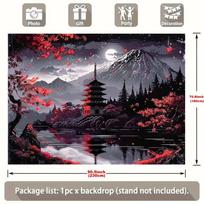 2D Japanese Night Scenery Backdrop, Mount Fuji & Pagoda Tapestry for Home & Studio 47.2x31.5inch/120*80cm