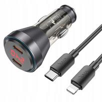 Hoco Ładowarka Samochodowa 2 X Typ C Z Wyświetlaczem + Kabel Typ C Do Light