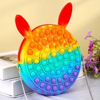 Rainbow Pop It Fidget Toy Shoulder Bag for Kids Sensory Stress Relief Handbag with Chain Strap, Colorful Bubble Design
