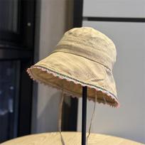 Ribbon Women Fisherman Hat Lace Up Summer Sun Hat Casual Lace Flower Bucket Hat  Girl chaki